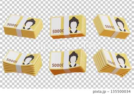 Large Stack of South Korean 50000 Won Banknotes 3D Large Stack of South Korean 50000 Won Banknotes 3D 135500034