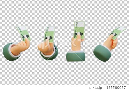 Human Hand Holding a Single 10000 Won Bill 3D Icon 135500037