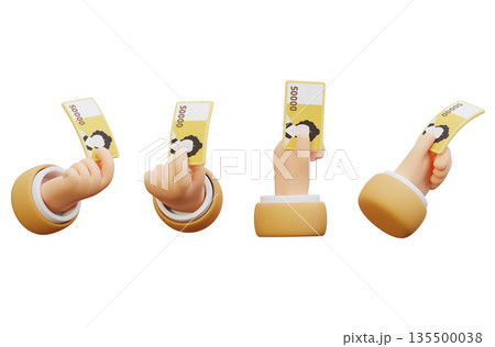 Hand Holding a Single 50000 Won Banknote 3D Icon 135500038