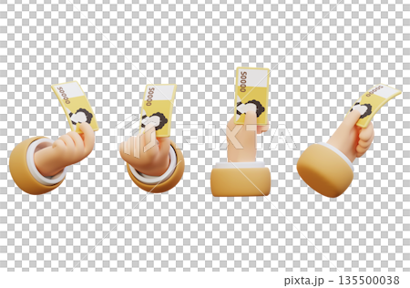 Hand Holding a Single 50000 Won Banknote 3D Icon 135500038