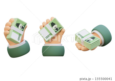 Hand Holding a Bundle of 10000 Won Cash 3D Render 135500041