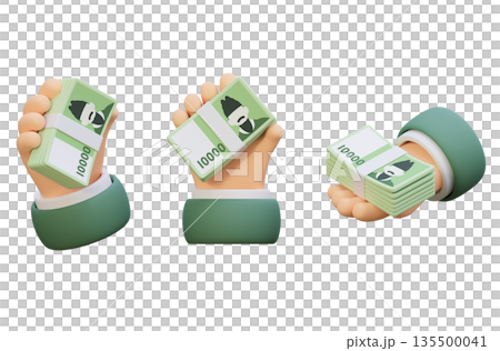 Hand Holding a Bundle of 10000 Won Cash 3D Render 135500041
