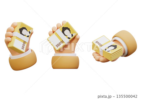 Hand Holding a Thick Stack of 50000 Won Cash 3D Hand Holding a Thick Stack of 50000 Won Cash 3D 135500042