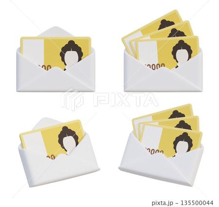 50000 Won Banknotes in White Gift Envelope 3D Render 50000 Won Banknotes in White Gift Envelope 3D Render 135500044