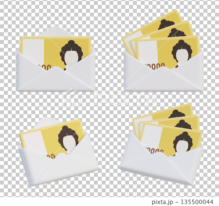 50000 Won Banknotes in White Gift Envelope 3D Render 135500044