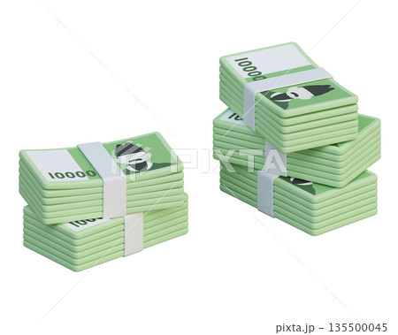 Piles of South Korean 10000 Won Banknotes 3D Render 135500045