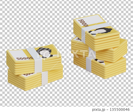 Accumulation of 50000 Won Banknotes Piles 3D Render 135500046
