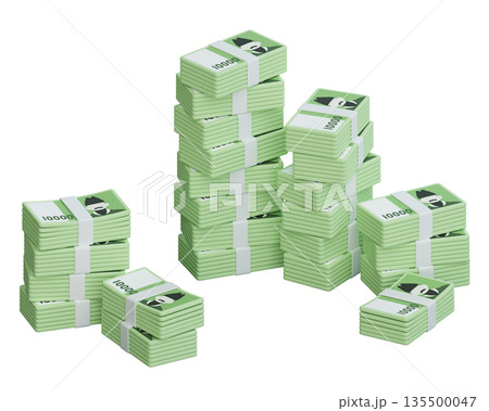 High Stack of 10000 Won Banknotes Pile 3D Illustration 135500047