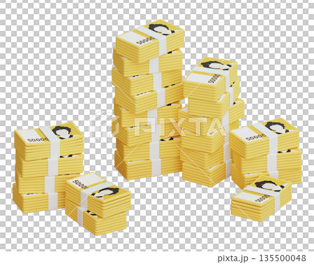 Huge Amount of 50000 Won Banknotes Stacked 3D Huge Amount of 50000 Won Banknotes Stacked 3D 135500048