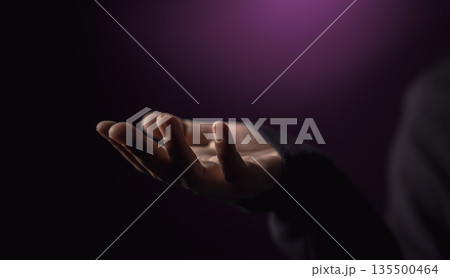 Open hand reaching in darkness. Concept of poverty, inequality, humanitarian aid 135500464