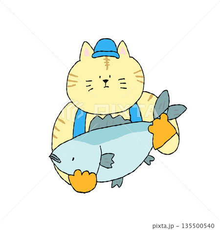 漁師ねこのイラスト 漁師ねこのイラスト 135500540