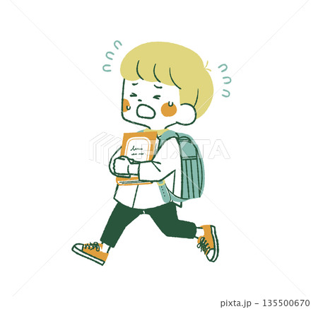 本を持って走っている小学生-4色 135500670