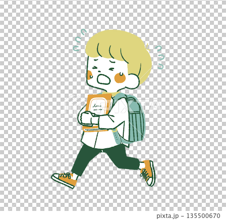 本を持って走っている小学生-4色 135500670