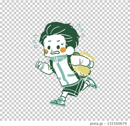 Elementary school student running with a book - 4 colors Elementary school student running with a book - 4 colors 135500679