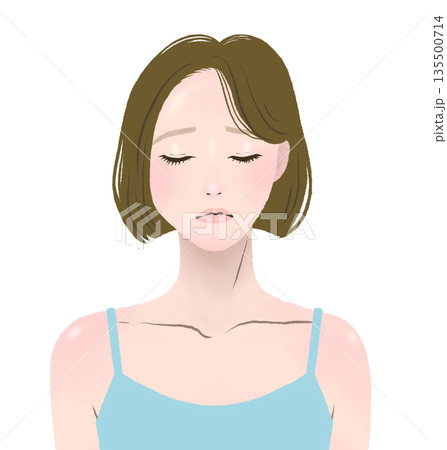 目を閉じて困り顔の女性　健康と美容の悩み 135500714