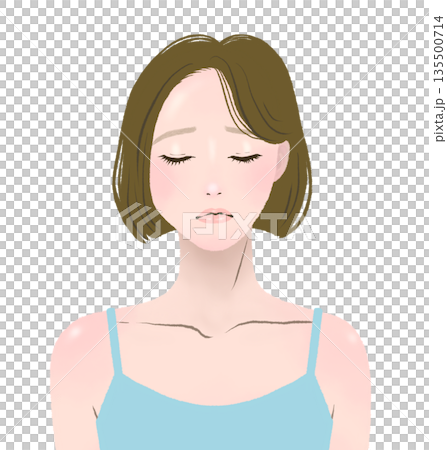 目を閉じて困り顔の女性　健康と美容の悩み 135500714