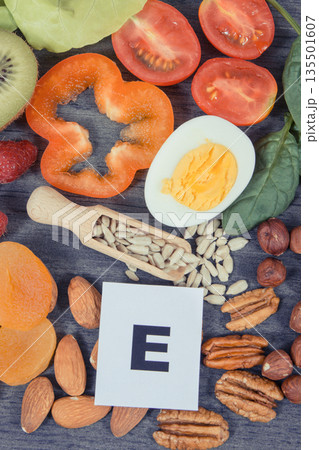 Nutritious food as source natural vitamin E and minerals. Healthy eating Nutritious food as source natural vitamin E and minerals. Healthy eating 135501607