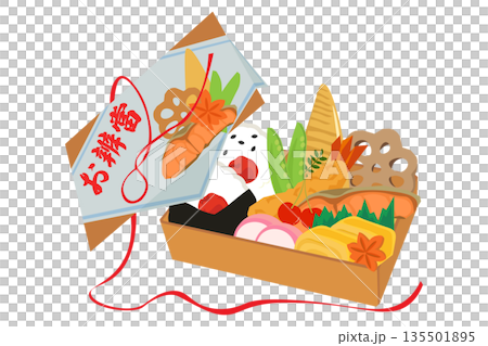 焼き鮭の入った駅弁の蓋を開けたイラスト 135501895