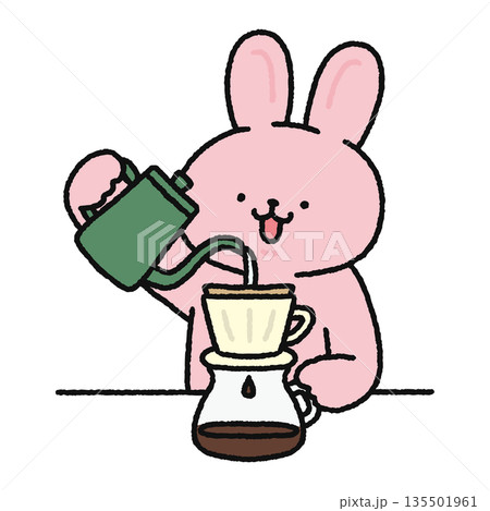 コーヒーをドリップする可愛いウサギ コーヒーをドリップする可愛いウサギ 135501961