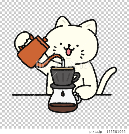 一隻可愛的貓咪正在滴咖啡 135501963