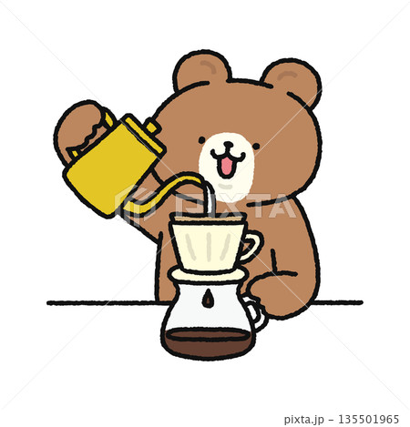 コーヒーをドリップする可愛いクマ 135501965