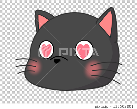 A sideways face of a black cat with heart-shaped eyes 135502801
