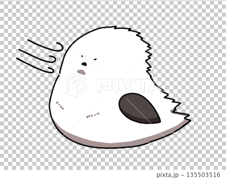 強風にあおられているシマエナガ 135503516