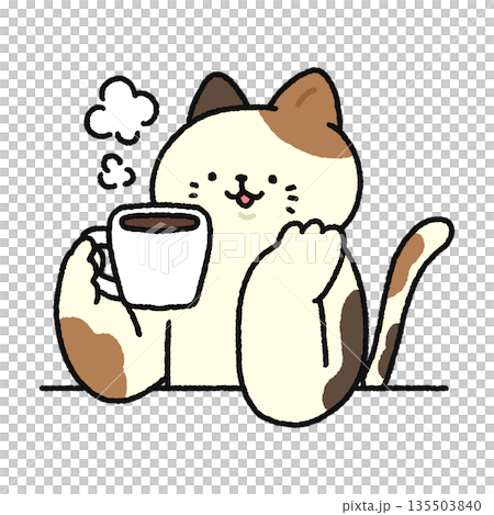 A cute cat taking a break while drinking coffee 135503840