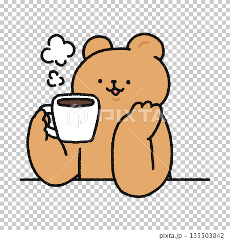コーヒーを飲んで一息つく可愛いクマ 135503842