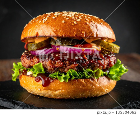 美味しそうなハンバーガー1つ 135504062