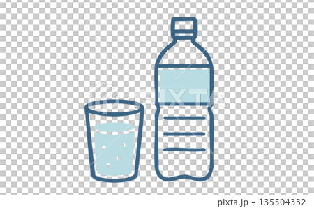 一組瓶裝水和一杯水的插圖 135504332