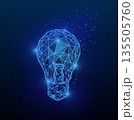 Creative business idea concept. Illustration with glowing polygonal light bulb on blue background 135505760