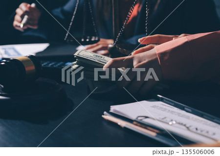 Consultation and conference of professional businesswoman and Male lawyers working and discussion having at law firm in office. Concepts of law, Judge gavel with scales of justice Consultation and conference of professional businesswoman and Male lawyers working and discussion having at law firm in office. Concepts of law, Judge gavel with scales of justice 135506006