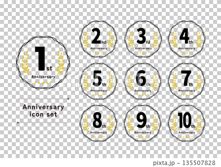 Simple and cute laurel wreath anniversary icon set Simple and cute laurel wreath anniversary icon set 135507828