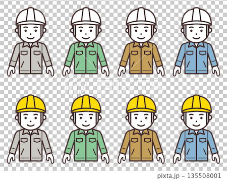 両手を下ろしたヘルメットと作業服を着用した男性のアイコン 両手を下ろしたヘルメットと作業服を着用した男性のアイコン 135508001
