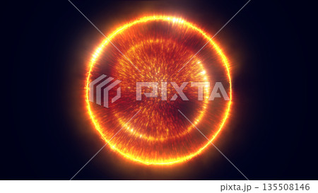 Abstract fiery energy core with glowing orange concentric rings and radiant particles, symbolizing heat, power, and cosmic energy emission Abstract fiery energy core with glowing orange concentric rings and radiant particles, symbolizing heat, power, and cosmic energy emission 135508146