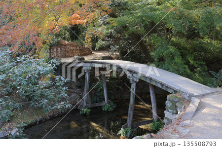 栗林公園、西湖南端の「睡竜潭」の中島「慈航嶼」にかかる奥側の橋「到岸梁」を「慈航嶼」側から見る 135508793