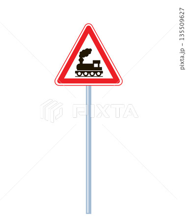 Railway sign.. Allowed, warning sign or signboard. Railroad barrier element. Old train barrier, close icon. Flat vector railway icon isolated on a white background Railway sign.. Allowed, warning sign or signboard. Railroad barrier element. Old train barrier, close icon. Flat vector railway icon isolated on a white background 135509627