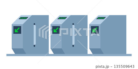 Turnstile. Subway station or airport security element. Entrance gates. Access control equipment. Vector illustration. 135509643