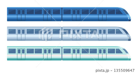 Set of passenger train. Subway transport underground train. Metro train vector illustration Set of passenger train. Subway transport underground train. Metro train vector illustration 135509647