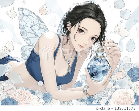 妖精シリーズ:香水の瓶を差し出す香りの妖精|アロマと癒しを表現したファンタジーイラスト 妖精シリーズ:香水の瓶を差し出す香りの妖精|アロマと癒しを表現したファンタジーイラスト 135511575