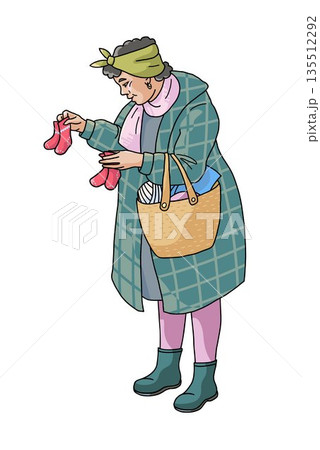 Hand drawn illustration of a woman shopping at a winter market. Cozy seasonal scene representing lifestyle, small business, local market, winter shopping and everyday routine. Hand drawn illustration of a woman shopping at a winter market. Cozy seasonal scene representing lifestyle, small business, local market, winter shopping and everyday routine. 135512292