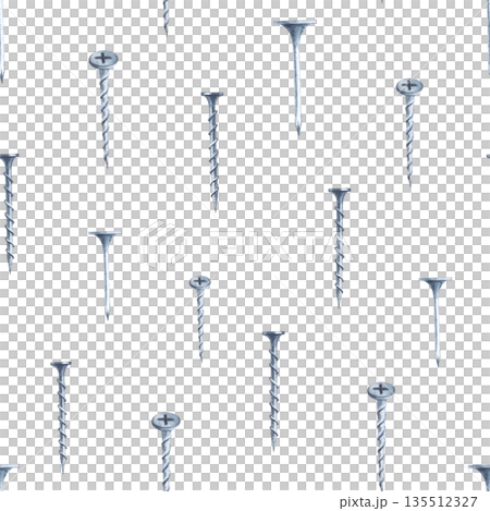 Vertical seamless pattern with iron screws and nails on an insulated background. Watercolor illustration. The realistic template is suitable for packaging, wallpaper, wrapping paper, as well as for Vertical seamless pattern with iron screws and nails on an insulated background. Watercolor illustration. The realistic template is suitable for packaging, wallpaper, wrapping paper, as well as for 135512327