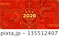 2026 Happy Chinese New Year card. Red gold Lunar calendar 135512407