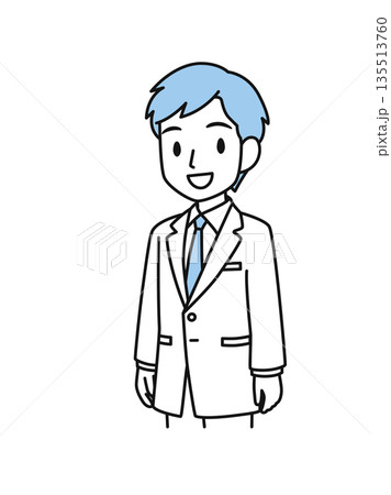 笑顔で微笑む白衣姿の医療関係者の男性のイラスト素材 笑顔で微笑む白衣姿の医療関係者の男性のイラスト素材 135513760