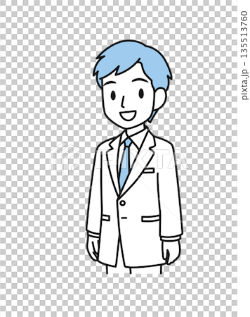 笑顔で微笑む白衣姿の医療関係者の男性のイラスト素材 笑顔で微笑む白衣姿の医療関係者の男性のイラスト素材 135513760
