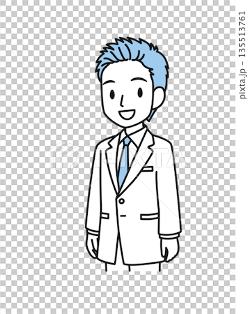 笑顔で微笑む白衣姿の医療関係者の男性のイラスト素材 135513761