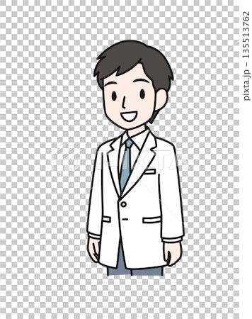 插畫素材:一位身穿白大褂、微笑的男性醫護人員 插畫素材:一位身穿白大褂、微笑的男性醫護人員 135513762