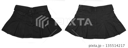 Black mini skirt. Black color skirt isolated on white background. Black mini skirt. Black color skirt isolated on white background. 135514217