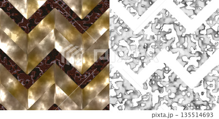 Simple marble tile mosaic. Seamless natural stone pattern. Polished marble via an alpha channel. 135514693